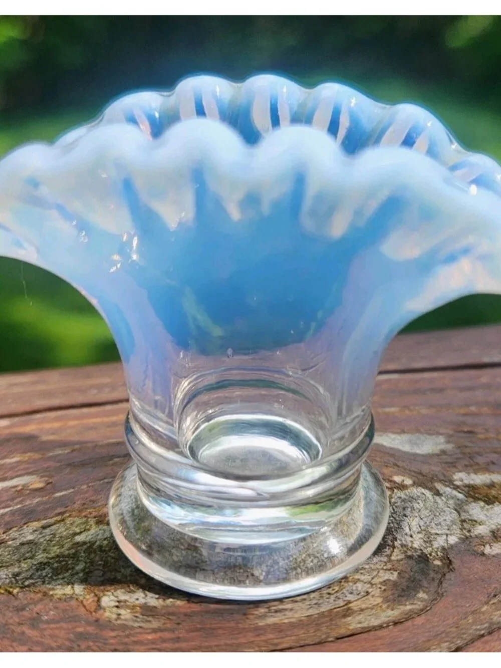 Fenton Vintage Clear French Opalescent Mini Fan Glass Crimped Vase 37 Miniature
